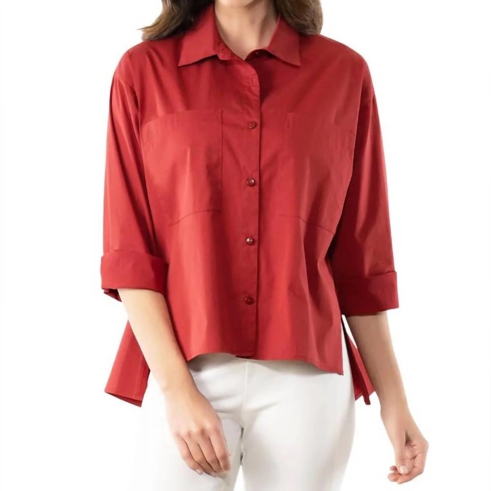 NWT Stella Carakasi Wear Anywhere Shirt Top Button Up Oversized Red Fiesta L/XL - Picture 3 of 12